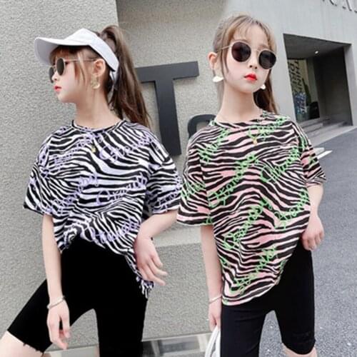 Childrens Clothing Baby Girls Clothing Blouse 2021 Kids Bottoming Shirt Girls Summer Fashion Leopard Print Short-sleeve T-shirt