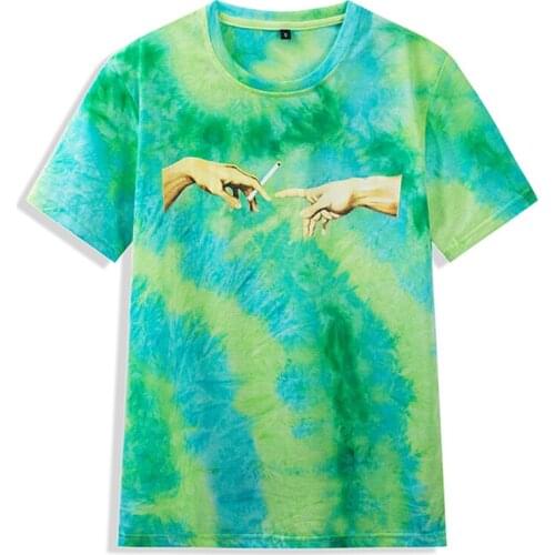 European size 2021 summer new short-sleeved mens shirt tie-dye round neck cotton loose spot T-shirt 446