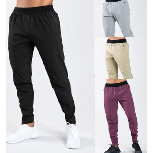 GITF New Men With Zipper Pockets Zippered Cuffs Training Sport Pants Joggings Running Male Trousers Stretch Slim Sweatpants