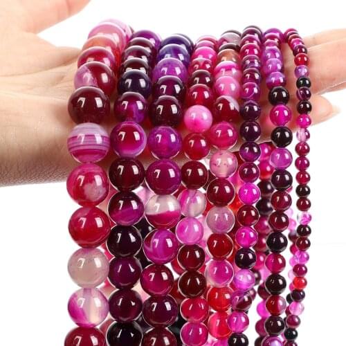 Smooth Rose Red Stripe Agate Natural Stone Beads Round Space Loose Bead For Jewelry Making DIY Bracelets Necklace 4/6/8/10/12MM