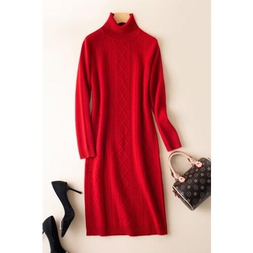 KOIJINSKY 2021 Medium length pure wool high turn collar autumn and winter loose over knee pure color T-shirt