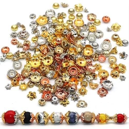 200/400PCS CCB Bead Caps Mixe Size Gold Silver Color CCB Caps Charms for Jewelry Findings Flower Beads End Caps (not Metal)
