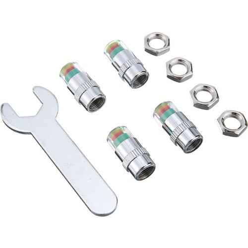 4pcs 32-36PSI Car Tyre Air Pressure Monitor Valve Cap Nuts Alert Indicator Anti-Theft Tire Valve Caps with Wrench
