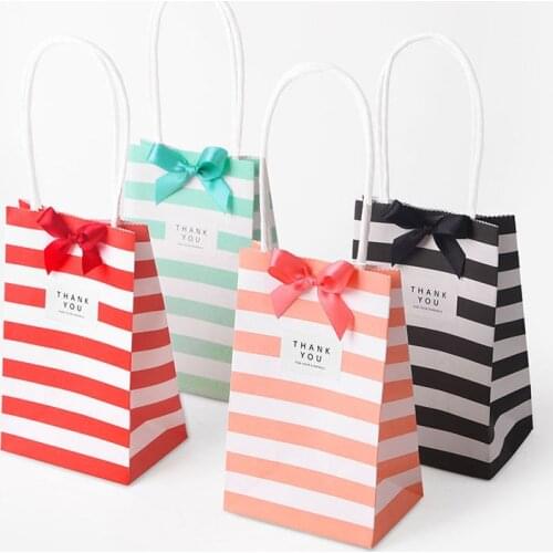 Korean small candy colored stripe white kraft paper bags wholesale mini laptop gift packaging 50pcs