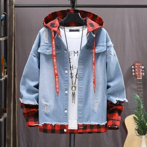 Spring/Autumn Slim Fit Denim Jackets Mens Streetwear Single-Breasted Jean Jacket Hooded Cowboy Coat Fashion Men Clothing S-3XL