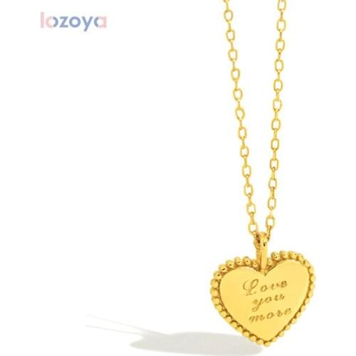 LOZOYA New 100% 925 Sterling Silver Women Fashion Luxury love you Mate Pendant Love Heart Long Chain Necklace Jewelry Gift