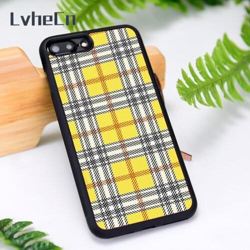 LvheCn Silicone Rubber Phone Case Cover for iPhone 6 6S 7 8 Plus X XS XR 11 12 Mini Pro Max Yellow Plaid