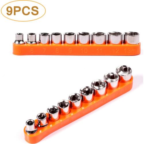 9Pcs 1/4 inch Socket Wrench Head Set Drive 5-13mm Hex Bit Metric Sleeve Wrench Adapter Auto Repair Hand Tool Nut Removal