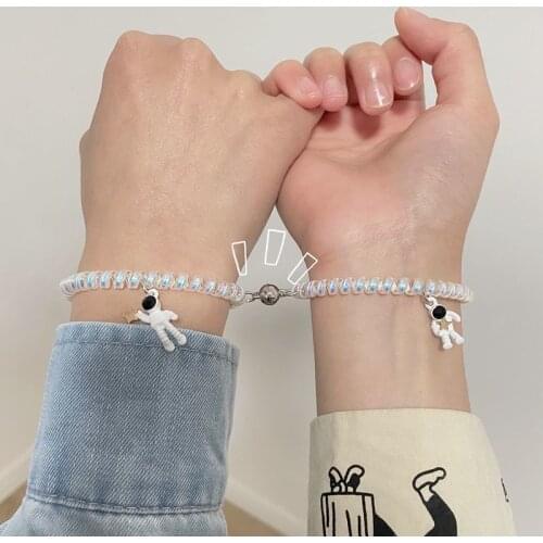 EBEN-EZER 2pcs\Set Astronaut couple bracelets Magnet Ball rubber band Men and Women Gift Friendship Charms Elastic Rope Jewelry