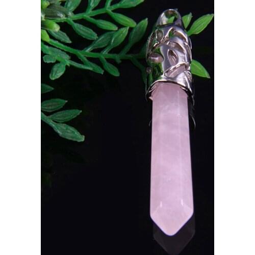 Natural 9x60MM Rose Crystal Bead GEM Pendant Jewelry Pendulum S203