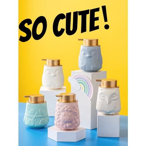 Nordic Bathroom Accessories Cute Cartoon Animal Ceramic Liquid Soap Pump Bottles Kids Hand Soap Dispenser Shower Gel Bottle