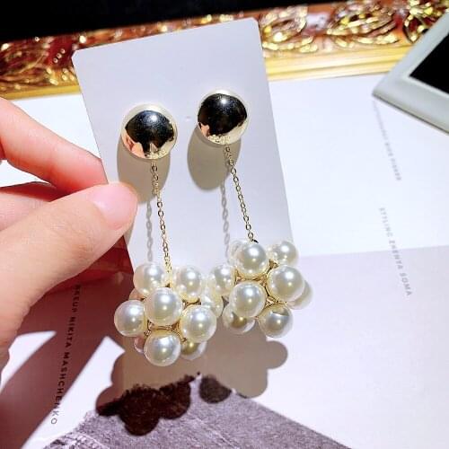 New Fashion Trend Silver Needle Dangle Earrings Exaggerated Long Imitation Pearl Dorp Earrings For Women