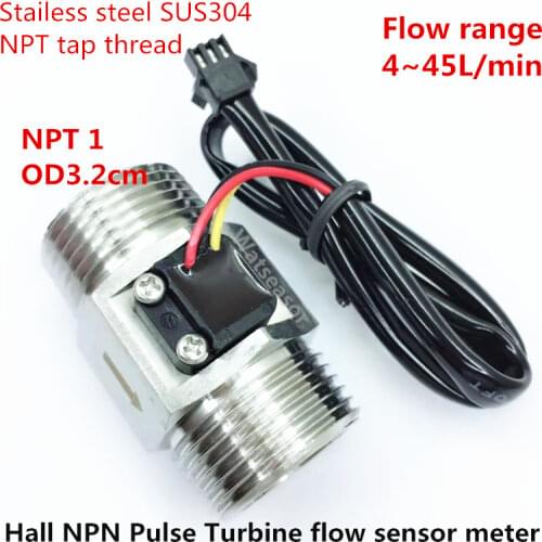 NPT 1" Tapered pipe or BSP1" thread Brass Hall effect Turbine flow sensor meter switch
