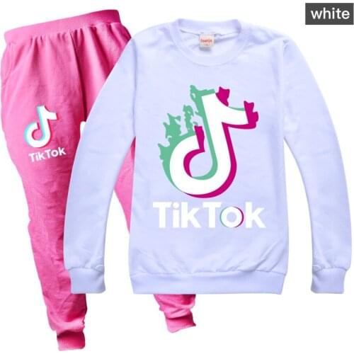TIK TOK Girls clothes spring and autumn two-piece cartoon print long-sleeved sweatshirt +pants children quality clothing