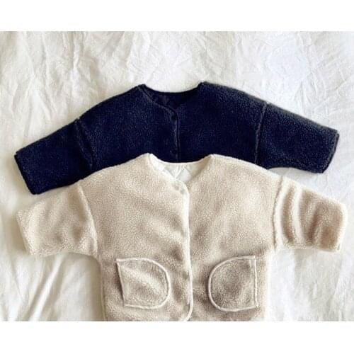 Autumn Winter Baby Girls Pure Color Casual Jacket Children New Lamb Jacket Clothes Kids Velvet Two Sides Wear Coat Boys Clothing