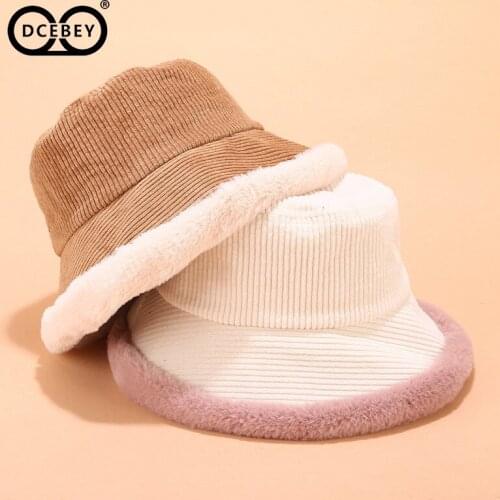 DCEBEY New Winter Autumn Fishermans Hats Women Corduroy Panama Hat High Quanlity Thick Warm Plush Vintage Hats Free Shipping