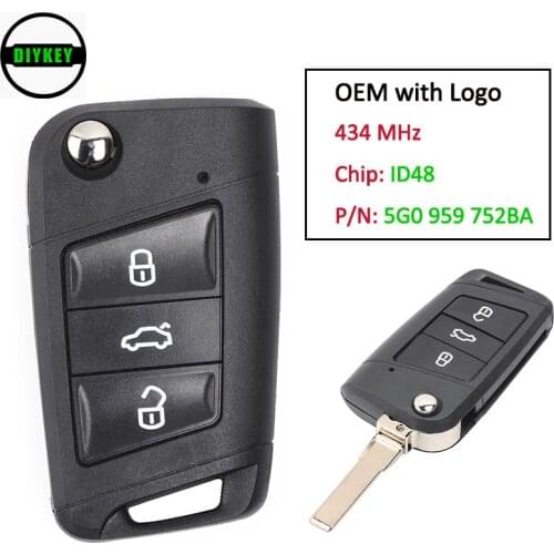 DIYKEY OEM for Volkswagen MQB Golf for Skoda Octavia A7 Remote Key Fob 434MHz ID48 5G0959752BA / 5G0 959 752BA HU66