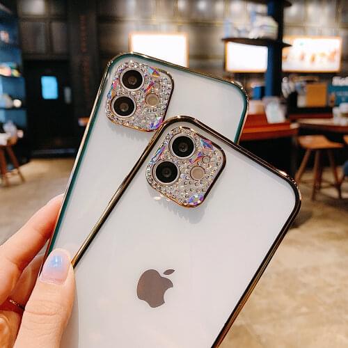 Luxury Glitter Rhinestone Lens Protection Case for IPhone 12 11 Pro Max XR X XS 7 8 Plus 12 Mini Cover Transparent Coque Funda