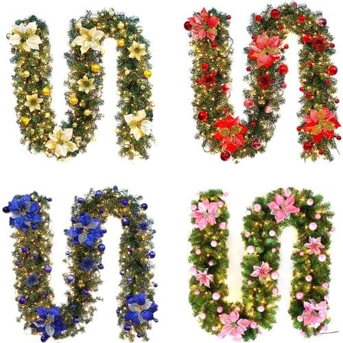 9ft Christmas Garland with LED String Lights Tree Ornaments Party Supplies Thanksgiving Decorations Stock Clerance