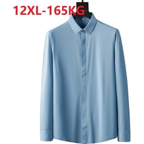 High quality autumn Men dress Shirt long Sleeve Large Size 10XL 12XL purple Business formal Mens oversize office Shirt 60