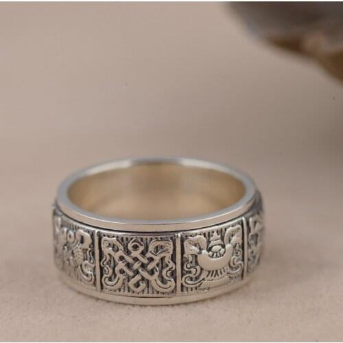 S925 pure silver ring Thai silver wholesale buddhist eight auspicious archaize style bracelet a couple new ring