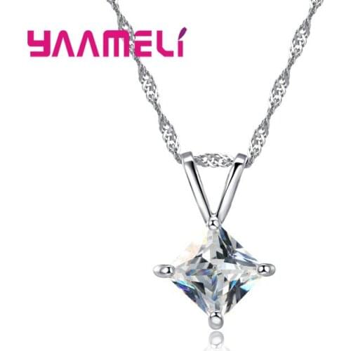 Chic Design Shiny 3D Square Pendant Necklace With 18 inch Chain 925 Silver Accessories For Women Christmas Party