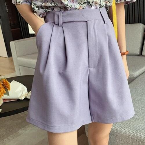 2021 High Waist Womens Loose White Classic Knee Length Office Loose Casual Women Shorts Black Candy Color A-line Wide Leg Pants