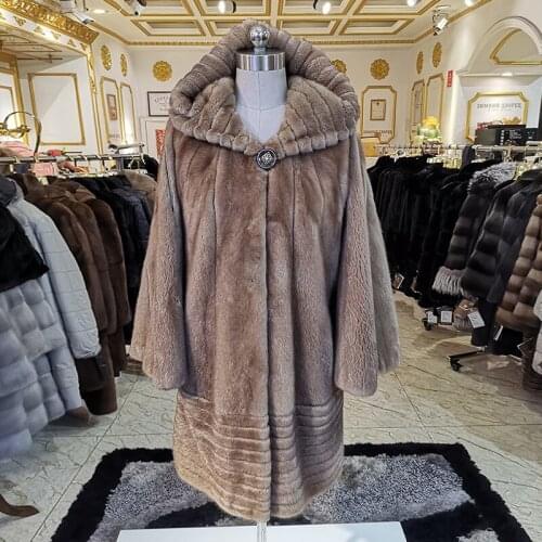 Bat sleeve mink fur coat snakeskin Stitching mink coat fashion women noble fur coat High-end brand coat women WINTER PALACE 4076