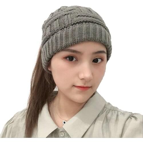 Wintre Warm Women Knitted Beanies Soft Crochet Snow Solid Color Breathable Ponytail Hats High Messy Bun Stretch Ladies Caps