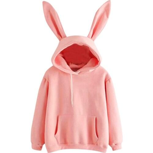 Oversized hoodie Womens Sweatshirt Tops vintage dropshipping harajuku kpop Long sleeve Rabbit Ears Solid color kawaii clothes