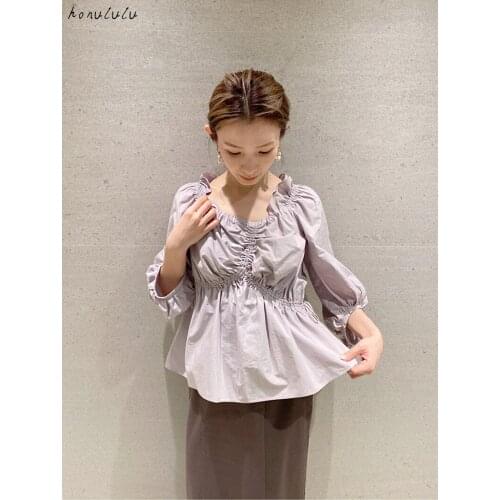 2021 spring new Japanese womens cotton drawstring slim crop top