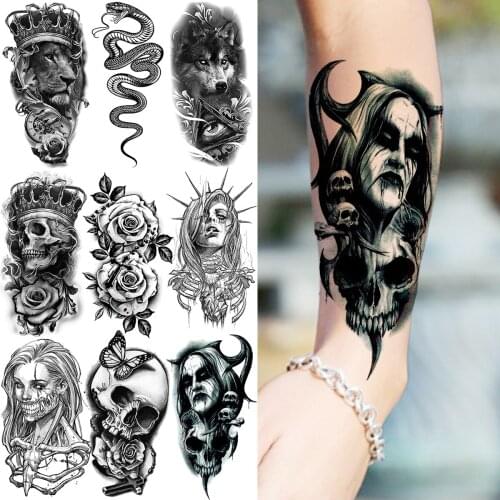 Vampire Temporary Tattoos For Women Adults Realistic Snake Wolf Lion Skull Crown Skull Fake Tattoo Sticker Arm Waterproof Tatoos
