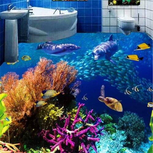 Wellyu Customized large mural pvc waterproof bathroom living room underwater world 3D floor thick wear-resistant floor stickers