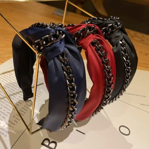 Japanese Headgear Black Chain Knotted Hair Band Bow Hair Band Ladies Wide-brimmed Headband College Wind Headband
