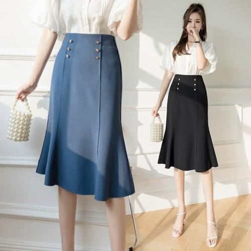 Korean Commuter Skirt Thin Fishtail A-line Skirt Ol Elegant Skirts Womens Saia Midi Faldas Mujer Moda 2021 Clothes For Women