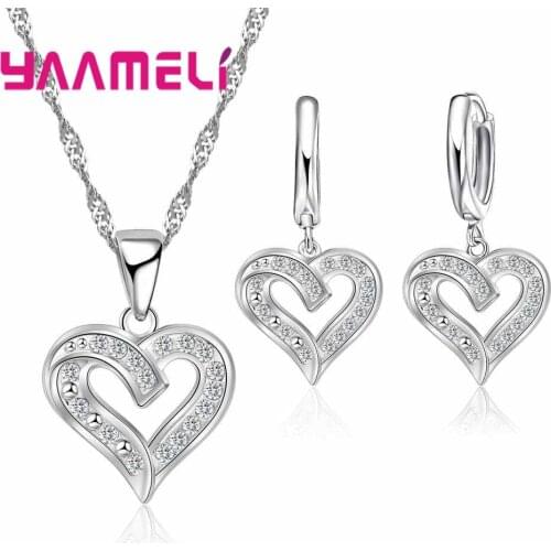 New Design Heart Jewelry Sets 925 Sterling Silver Crystal Necklace/ Pendants/Earrings For Women Weddings Jewelrys
