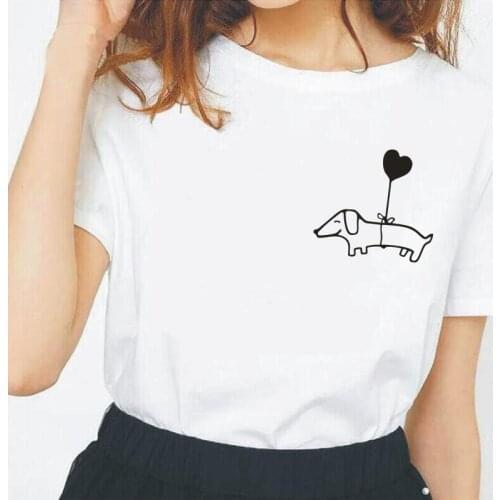 Funny Wiener Dog Print Women T Shirt Hipster Dachshund Lover Dog Lover Tee Shirt Femme Casual Plus Size T Shirts for Women Tops