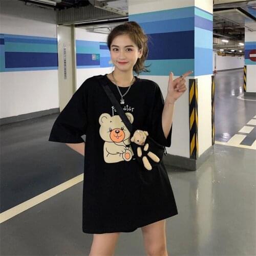 Womans Top Loose Chic Kpop Hipster Kawaii Bear Print Harajuku Short Sleeve Oversized Female Korean Harajuku T-shirt For Women