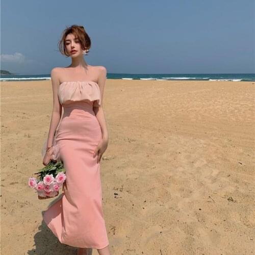 Woman Dresses Dress Womens Summer Dress 2021 Ruffles Strapless Dress Vestido De Mujer Femme Robe