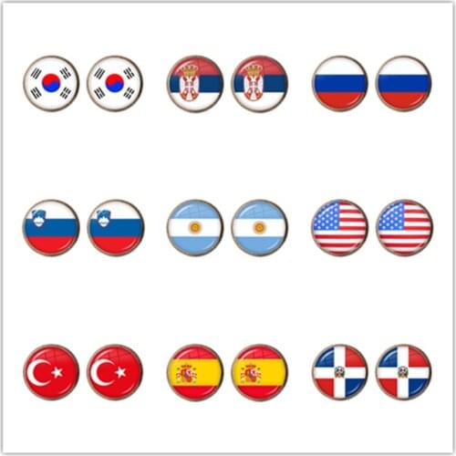 National Flag Stud Glass Earrings Korea,Serbia,Russia,Slovenia,Argentina,United States,Turkey,Spain,Dominica Jewelry For Women
