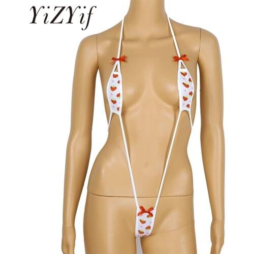 Women Lingerie Mini Micro Bikini sexy swimsuit swimwear Cute Strawberry Design Halter Neck Bra Top and G-String Briefs Underwear