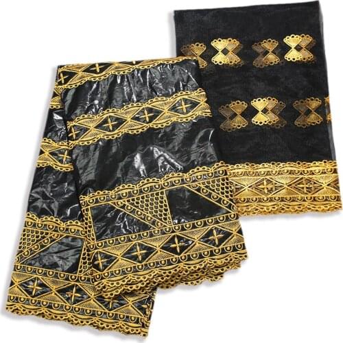 Gold And Black Bazin Riche Lace Fabrics 2020 High Quality African Nigerian Basin Brode Embroidered Lace For Wedding Dress Fabric