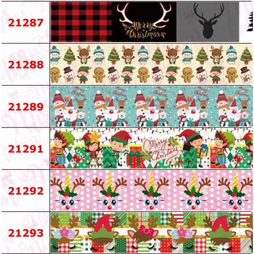 16mm-75mm Christmas Series Cartoon Bear Snowman Printed Grosgrain/Foe Ribbon Geometric DIY Hair Bowknot Party 50yards/roll