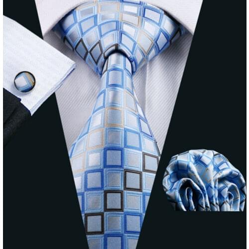 LS-1128 2018 Mens Tie Blue Novelty 100% Silk Fashion Necktie Hanky Cufflinks Barry.Wang Ties For Men Formal Wedding Party Groom