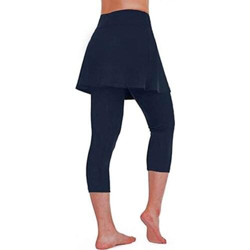 2020rousers High Waist Tummy Control Sports Cropped Pants Skirt Fake Two-Piece Stretch Quick-Drying Gym Fitness Pants