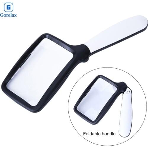 2X Handheld Folding Magnifier With 5 LED light HD Acrylic Square Magnifying Glass for Elderly Reading Newspaper Looking Watching