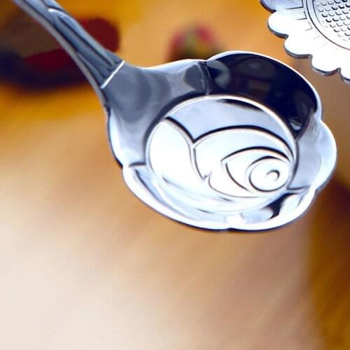 5pcs Tea Spoon Ice Cream Scoop Stainless Steel Flower Shape Soup Spoon Tableware Five Style For Choose