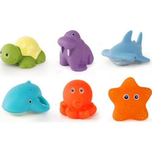 6pcs Baby Bath Toys Soft Rubber Spray Animal Squeeze Sounding Children Bathing Swimming Water Beach Toys Supplies