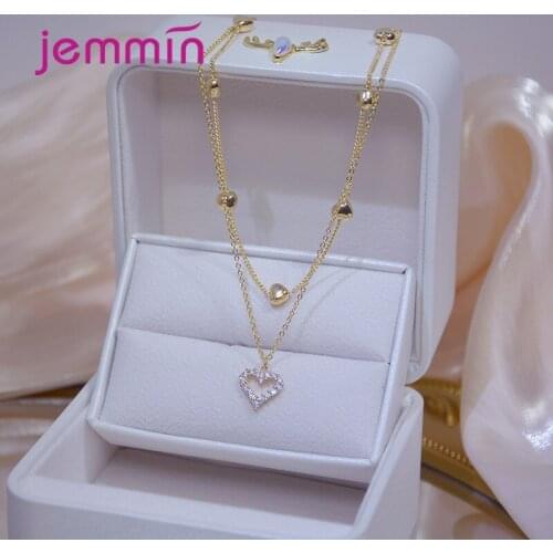 925 Sterling Silver Cute Heart Crystal Statement Necklace For Women Girls Luxury Jewelry Valentines Day Gift Wholesale