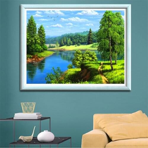 Full Diamond Embroidery Landscape DIY 5D Diamond Painting Birch Tree Scenic Cross Stitch Kit Mosaic Picture of Rhinestones Decor